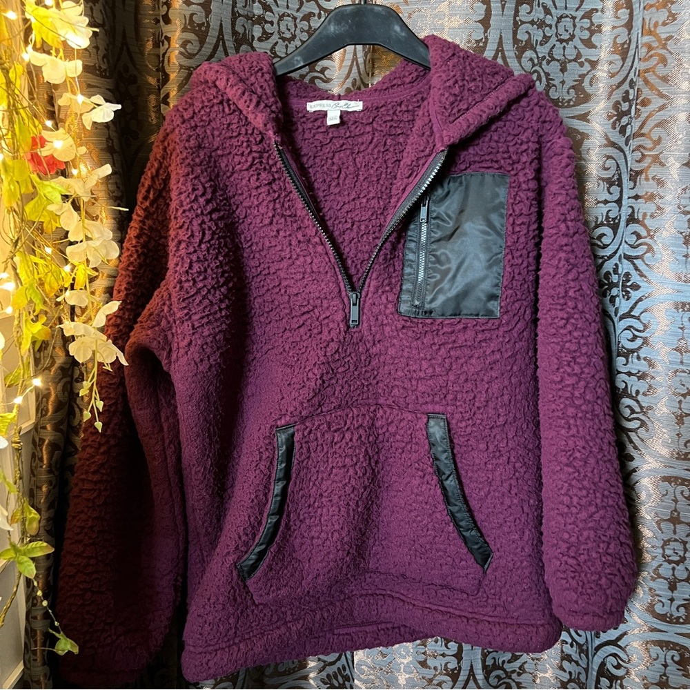Express Deep Purple/black half Zip sherpa pullover
